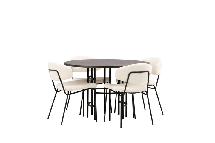 Venture Home Copenhagen Dining Table - Black / Mocca Veneer +Chico Dining Chair - Black / White Boucle _4