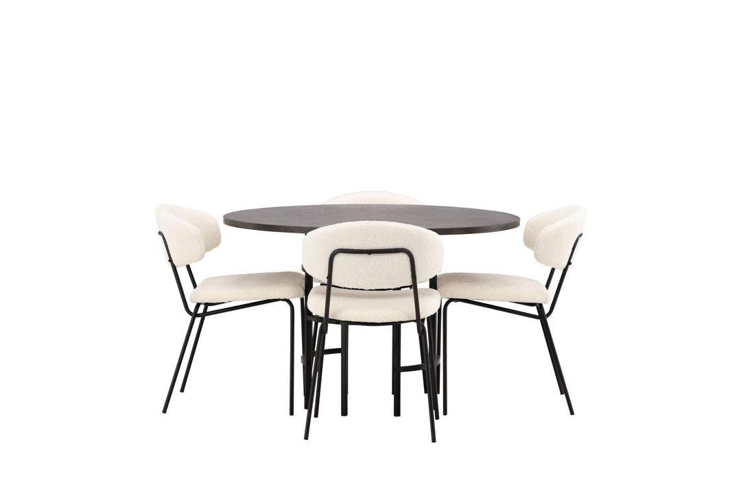 Venture Home Copenhagen Dining Table - Black / Mocca Veneer +Chico Dining Chair - Black / White Boucle _4