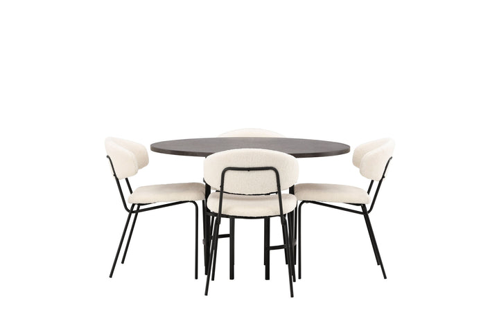 Venture Home Copenhagen Dining Table - Black / Mocca Veneer +Chico Dining Chair - Black / White Boucle _4