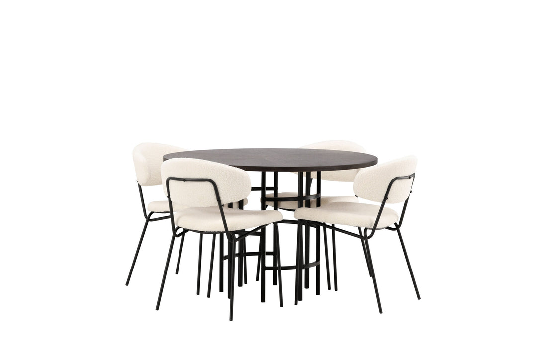 Venture Home Copenhagen Dining Table - Black / Mocca Veneer +Chico Dining Chair - Black / White Boucle _4