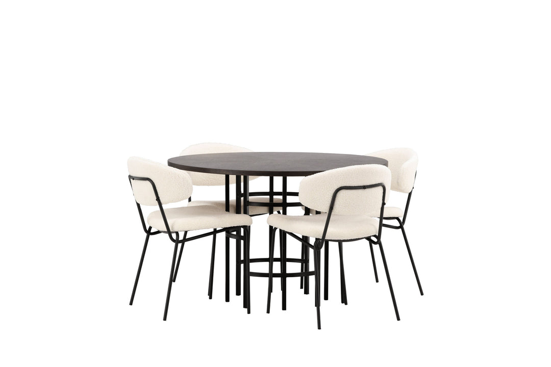 Venture Home Copenhagen Dining Table - Black / Mocca Veneer +Chico Dining Chair - Black / White Boucle _4