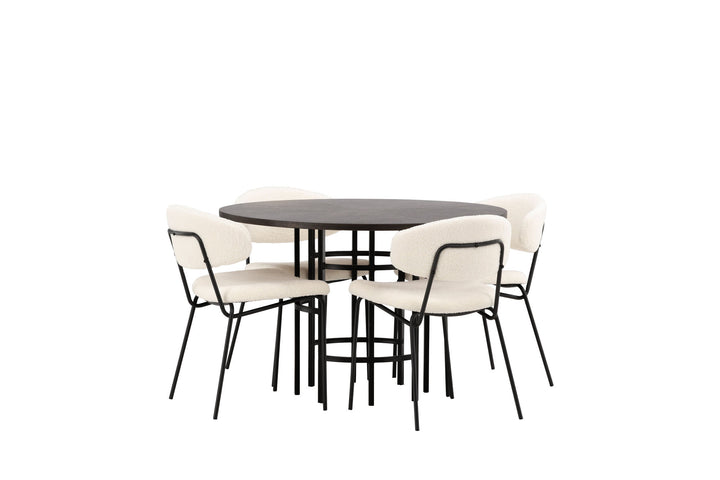 Venture Home Copenhagen Dining Table - Black / Mocca Veneer +Chico Dining Chair - Black / White Boucle _4