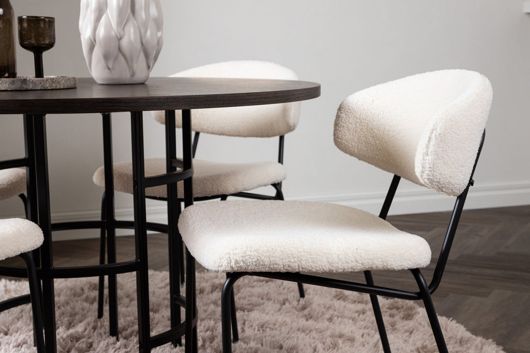 Venture Home Copenhagen Dining Table - Black / Mocca Veneer +Chico Dining Chair - Black / White Boucle _4