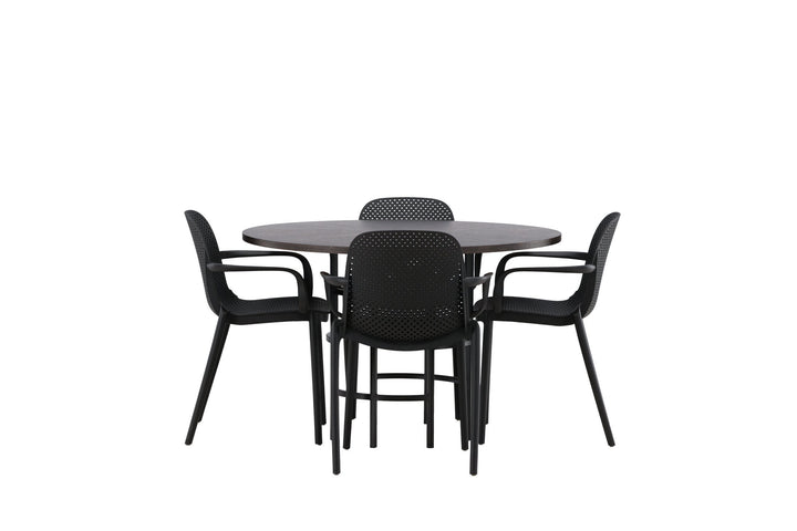 Venture Home Copenhagen Dining Table - Black / Mocca Veneer +Baltimore Dining Chair - Black / Black Plastic _4