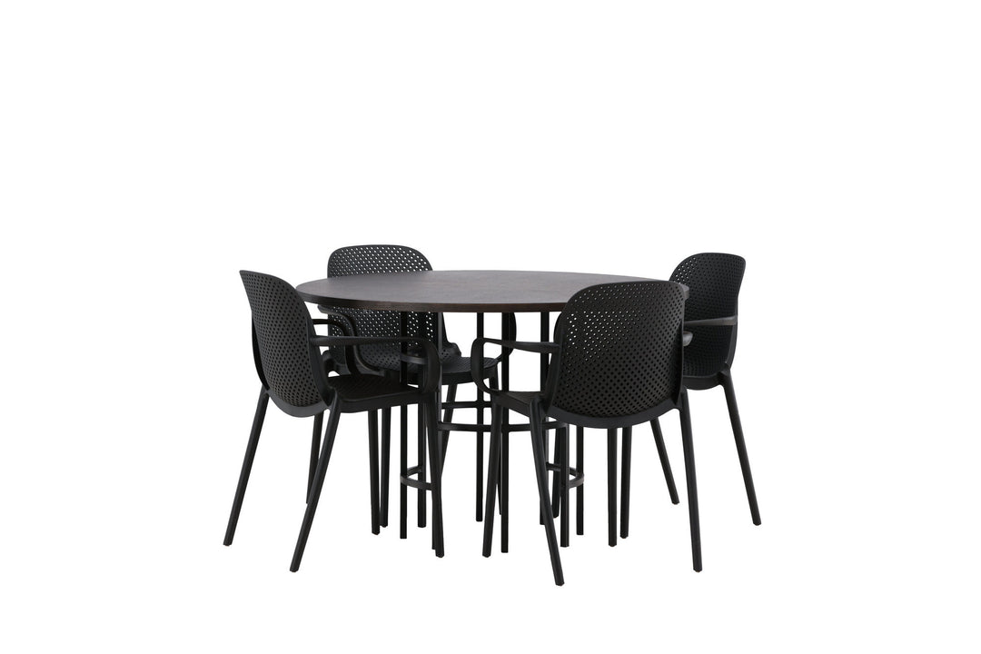 Venture Home Copenhagen Dining Table - Black / Mocca Veneer +Baltimore Dining Chair - Black / Black Plastic _4
