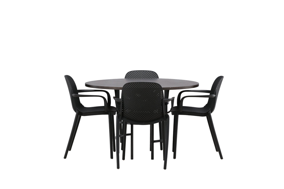 Venture Home Copenhagen Dining Table - Black / Mocca Veneer +Baltimore Dining Chair - Black / Black Plastic _4
