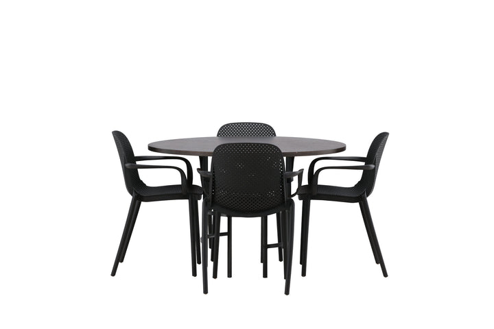 Venture Home Copenhagen Dining Table - Black / Mocca Veneer +Baltimore Dining Chair - Black / Black Plastic _4