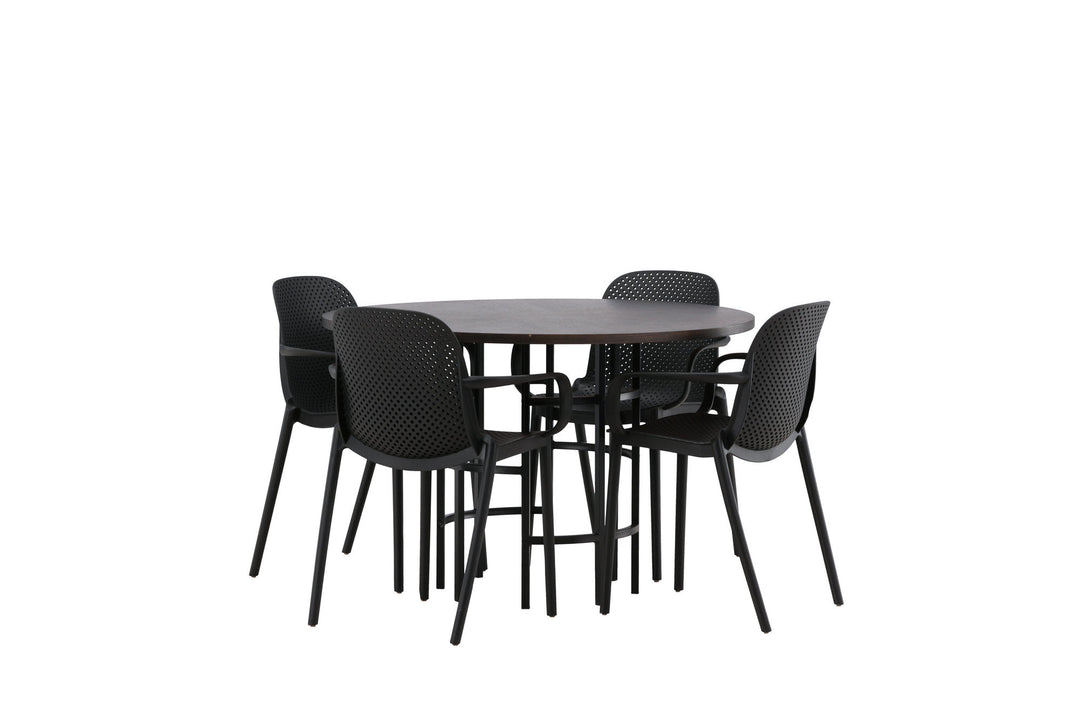 Venture Home Copenhagen Dining Table - Black / Mocca Veneer +Baltimore Dining Chair - Black / Black Plastic _4