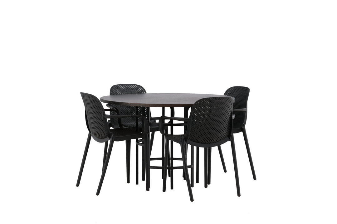 Venture Home Copenhagen Dining Table - Black / Mocca Veneer +Baltimore Dining Chair - Black / Black Plastic _4
