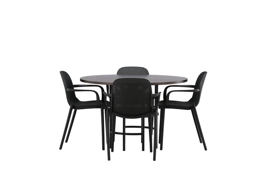 Venture Home Copenhagen Dining Table - Black / Mocca Veneer +Baltimore Dining Chair - Black / Black Plastic _4