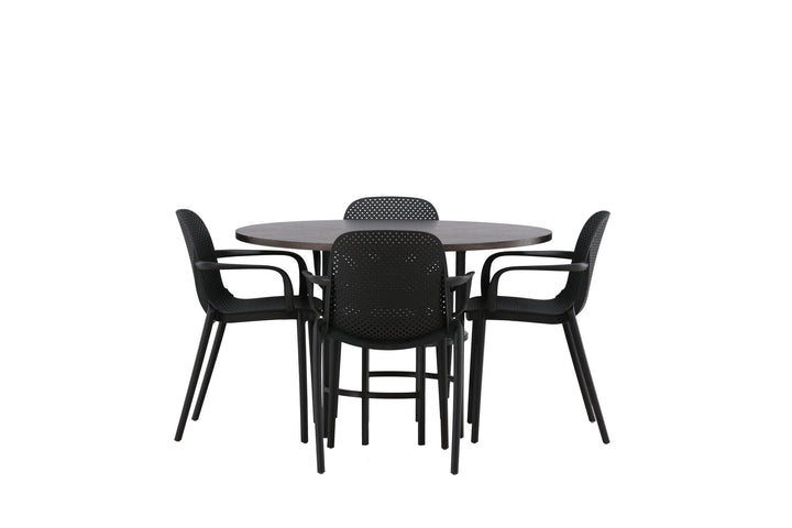 Venture Home Copenhagen Dining Table - Black / Mocca Veneer +Baltimore Dining Chair - Black / Black Plastic _4