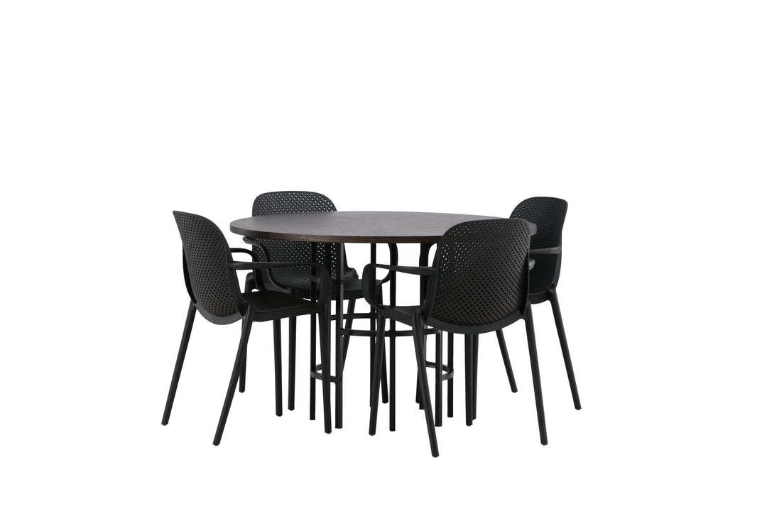 Venture Home Copenhagen Dining Table - Black / Mocca Veneer +Baltimore Dining Chair - Black / Black Plastic _4