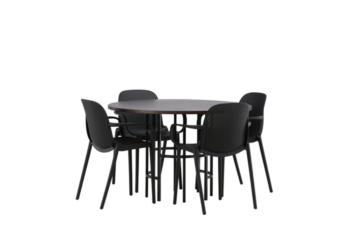 Venture Home Copenhagen Dining Table - Black / Mocca Veneer +Baltimore Dining Chair - Black / Black Plastic _4