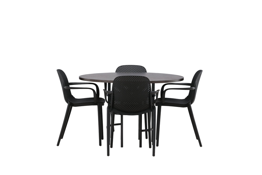 Venture Home Copenhagen Dining Table - Black / Mocca Veneer +Baltimore Dining Chair - Black / Black Plastic _4