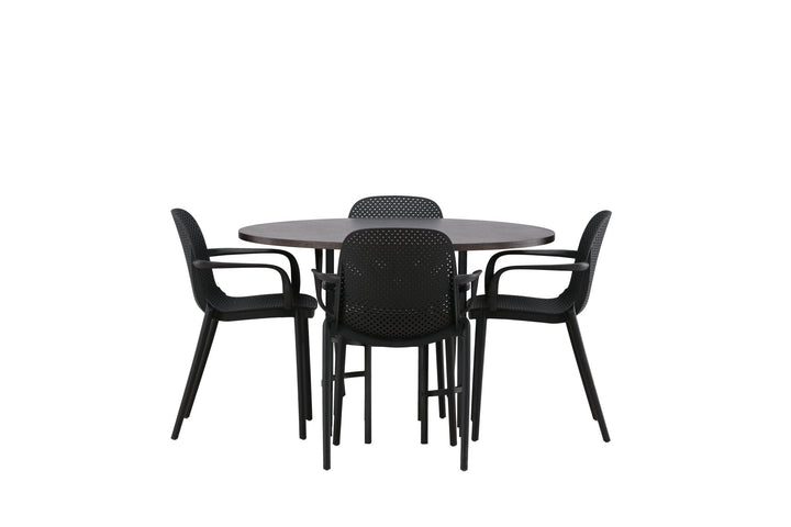 Venture Home Copenhagen Dining Table - Black / Mocca Veneer +Baltimore Dining Chair - Black / Black Plastic _4