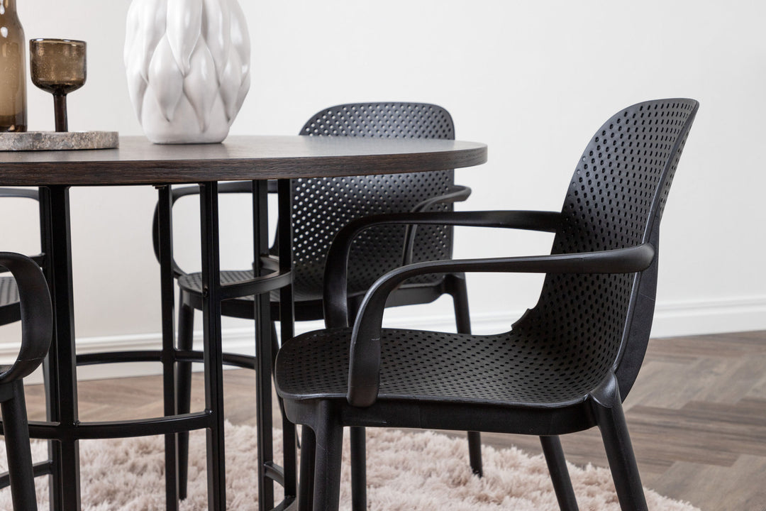 Venture Home Copenhagen Dining Table - Black / Mocca Veneer +Baltimore Dining Chair - Black / Black Plastic _4