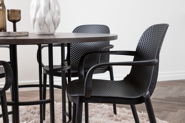 Venture Home Copenhagen Dining Table - Black / Mocca Veneer +Baltimore Dining Chair - Black / Black Plastic _4
