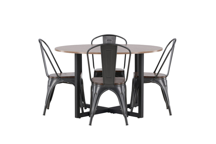 Venture Home Durango Dining Table - Black / Walnut MDF +Tempe Dining Chair - Dark grey / Dark Brown MDF _4
