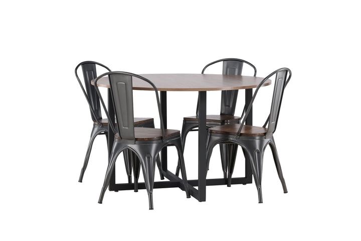 Venture Home Durango Dining Table - Black / Walnut MDF +Tempe Dining Chair - Dark grey / Dark Brown MDF _4