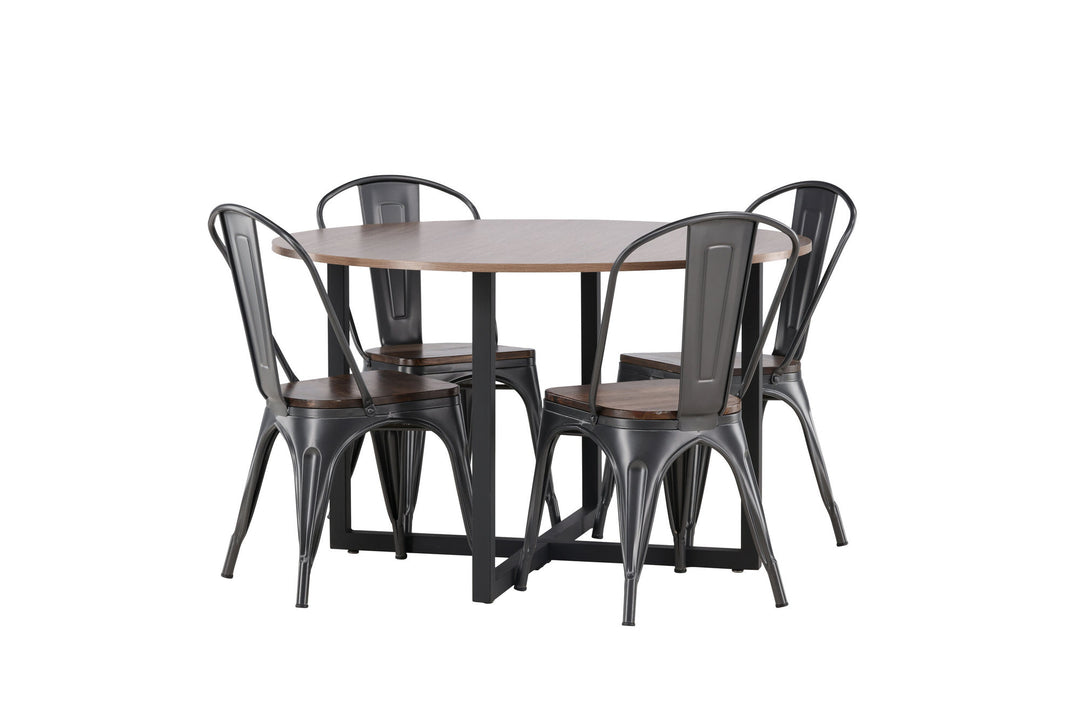 Venture Home Durango Dining Table - Black / Walnut MDF +Tempe Dining Chair - Dark grey / Dark Brown MDF _4