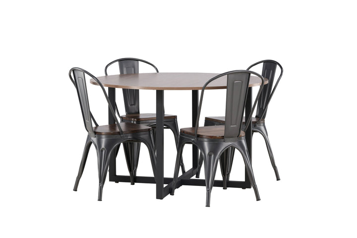 Venture Home Durango Dining Table - Black / Walnut MDF +Tempe Dining Chair - Dark grey / Dark Brown MDF _4