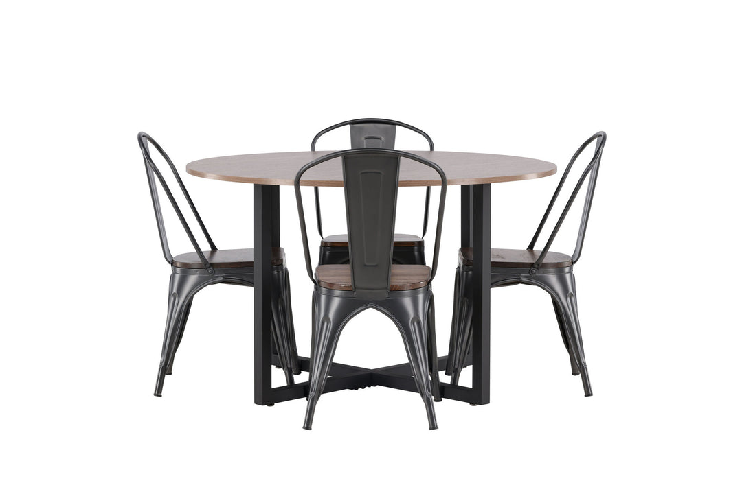 Venture Home Durango Dining Table - Black / Walnut MDF +Tempe Dining Chair - Dark grey / Dark Brown MDF _4
