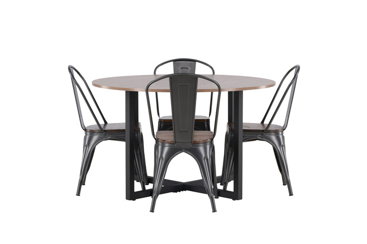 Venture Home Durango Dining Table - Black / Walnut MDF +Tempe Dining Chair - Dark grey / Dark Brown MDF _4