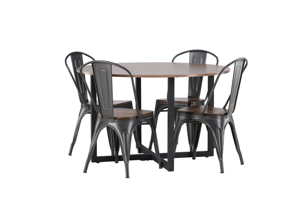 Venture Home Durango Dining Table - Black / Walnut MDF +Tempe Dining Chair - Dark grey / Dark Brown MDF _4