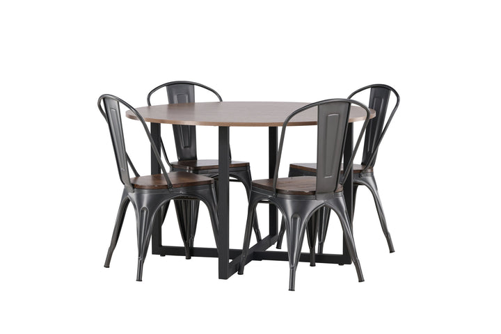 Venture Home Durango Dining Table - Black / Walnut MDF +Tempe Dining Chair - Dark grey / Dark Brown MDF _4