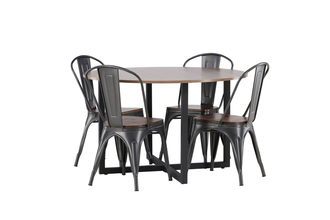 Venture Home Durango Dining Table - Black / Walnut MDF +Tempe Dining Chair - Dark grey / Dark Brown MDF _4