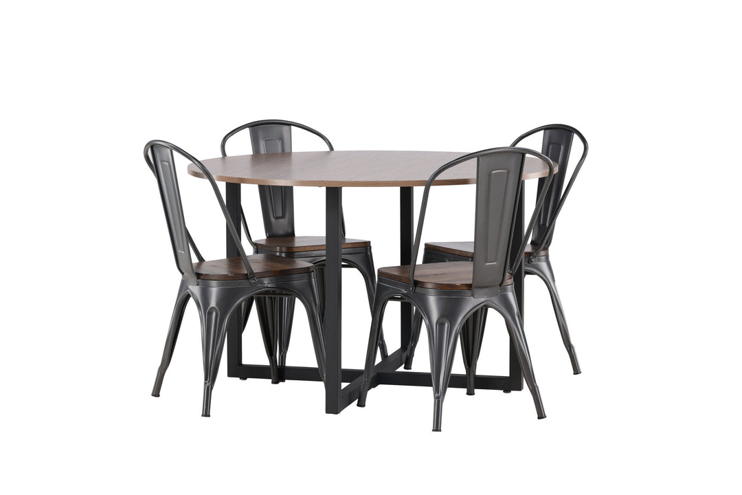 Venture Home Durango Dining Table - Black / Walnut MDF +Tempe Dining Chair - Dark grey / Dark Brown MDF _4