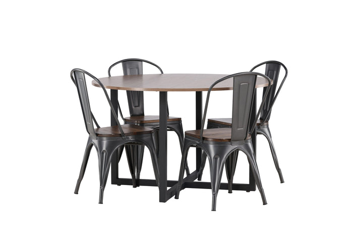 Venture Home Durango Dining Table - Black / Walnut MDF +Tempe Dining Chair - Dark grey / Dark Brown MDF _4