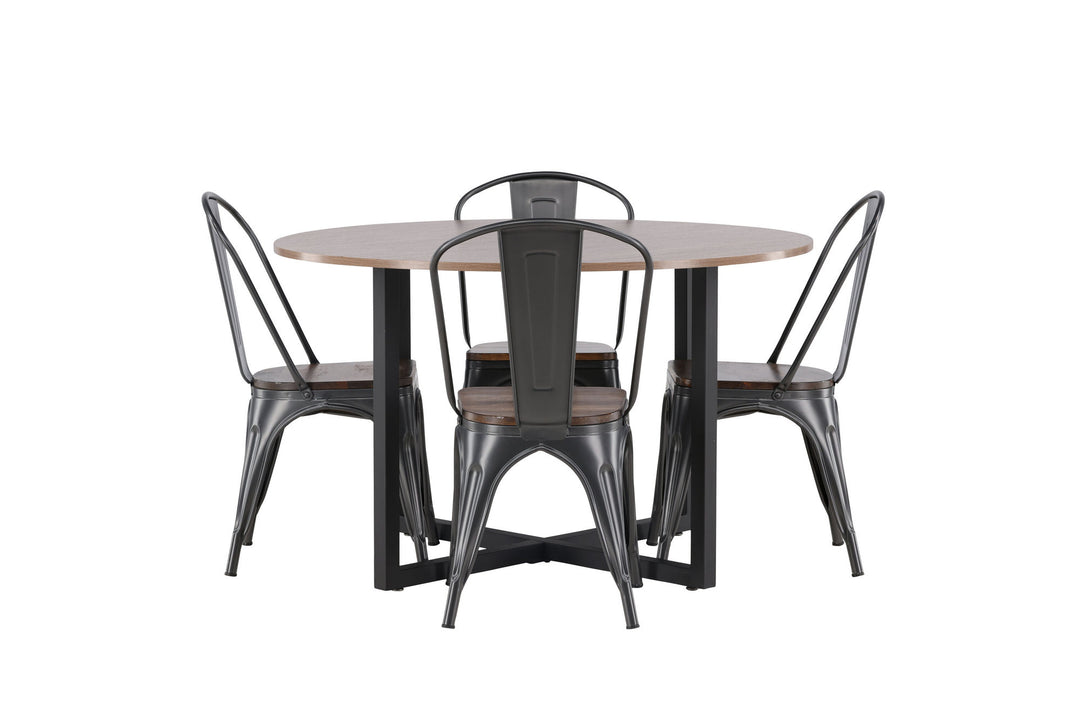 Venture Home Durango Dining Table - Black / Walnut MDF +Tempe Dining Chair - Dark grey / Dark Brown MDF _4