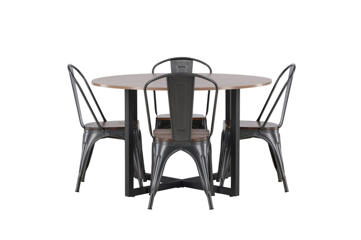 Venture Home Durango Dining Table - Black / Walnut MDF +Tempe Dining Chair - Dark grey / Dark Brown MDF _4