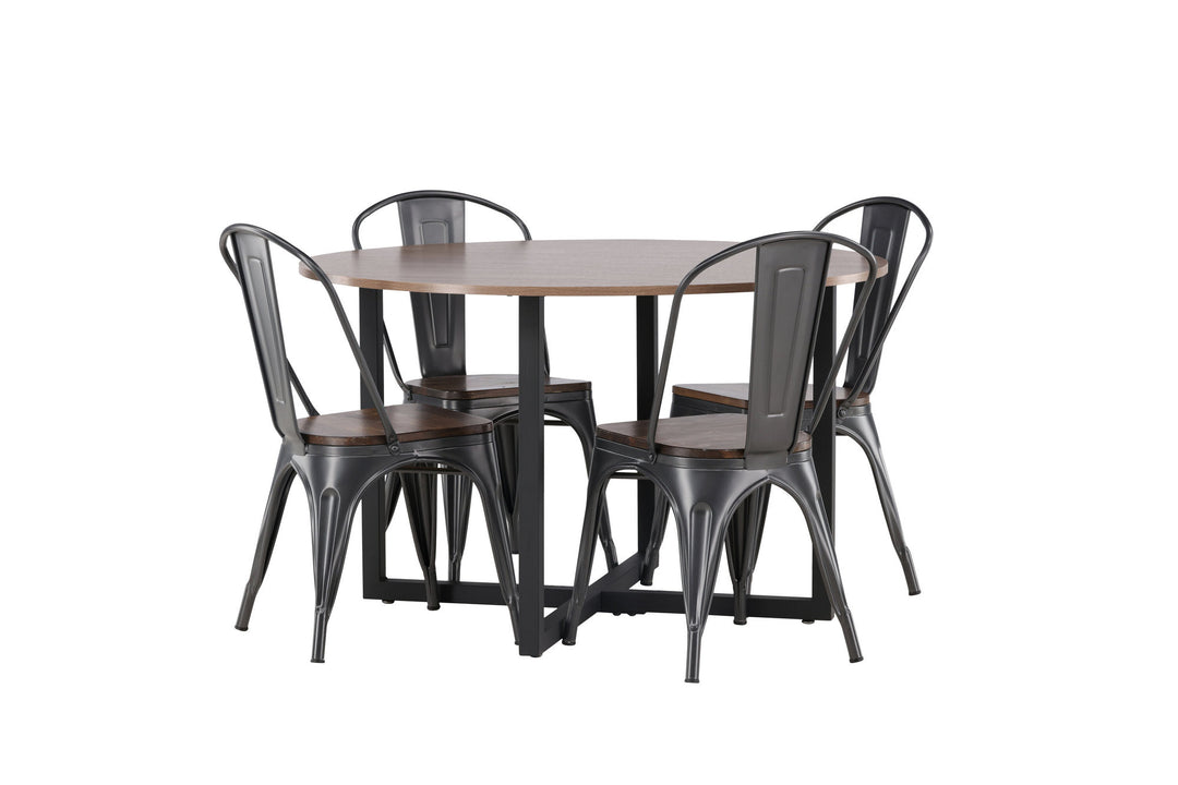 Venture Home Durango Dining Table - Black / Walnut MDF +Tempe Dining Chair - Dark grey / Dark Brown MDF _4