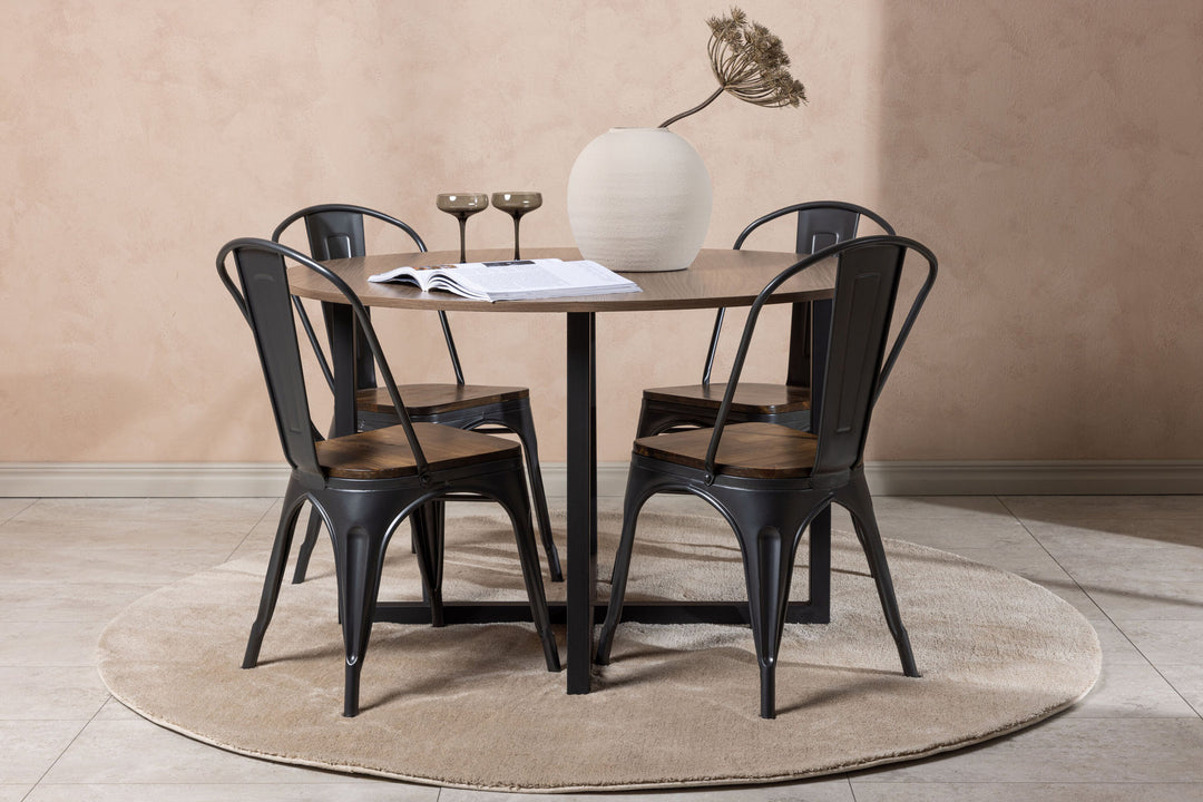 Venture Home Durango Dining Table - Black / Walnut MDF +Tempe Dining Chair - Dark grey / Dark Brown MDF _4