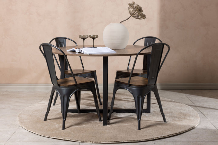 Venture Home Durango Dining Table - Black / Walnut MDF +Tempe Dining Chair - Dark grey / Dark Brown MDF _4