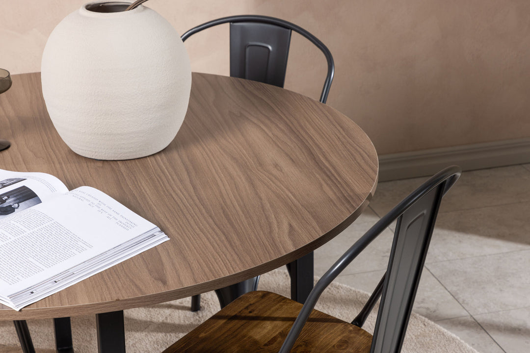 Venture Home Durango Dining Table - Black / Walnut MDF +Tempe Dining Chair - Dark grey / Dark Brown MDF _4