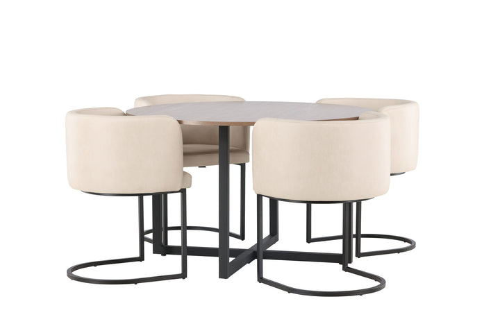 Venture Home Durango Dining Table - Black / Walnut MDF +Simrishman Dining Chair - Black / Beige TC-fabric _4