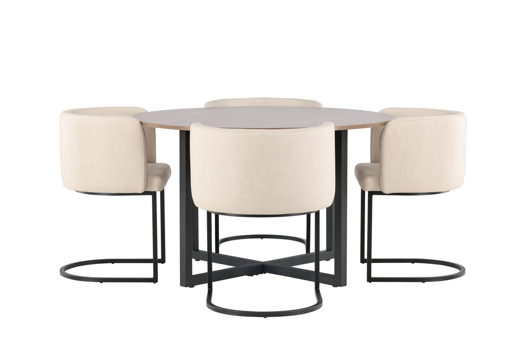 Venture Home Durango Dining Table - Black / Walnut MDF +Simrishman Dining Chair - Black / Beige TC-fabric _4