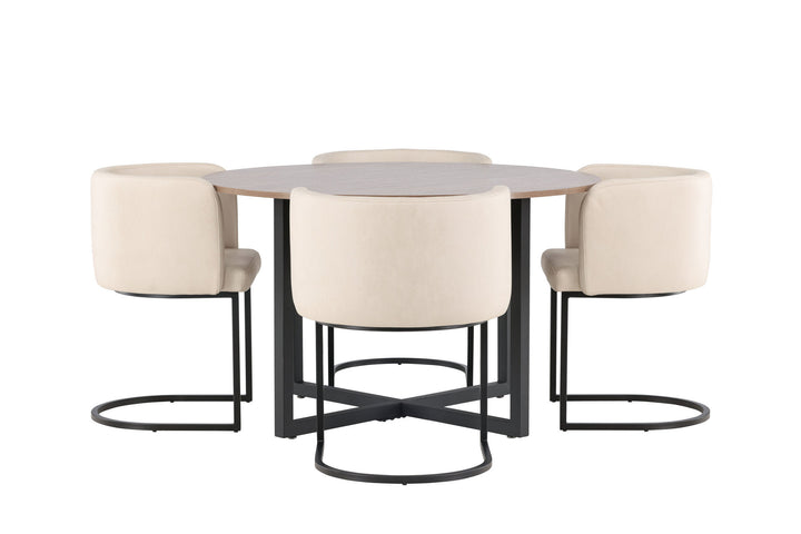 Venture Home Durango Dining Table - Black / Walnut MDF +Simrishman Dining Chair - Black / Beige TC-fabric _4