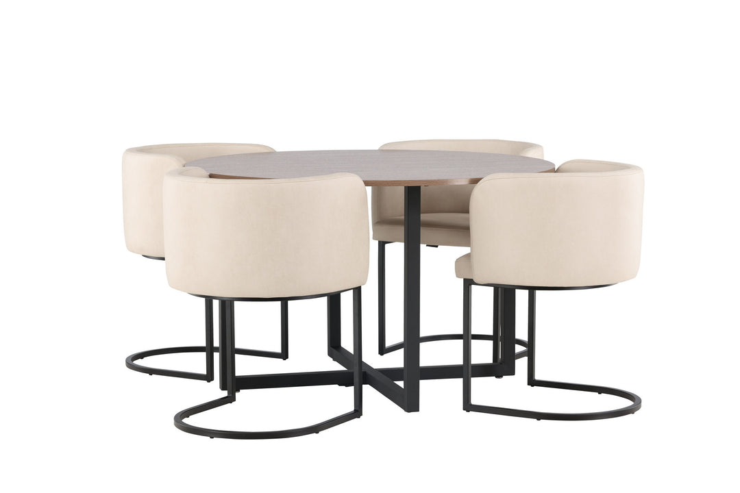 Venture Home Durango Dining Table - Black / Walnut MDF +Simrishman Dining Chair - Black / Beige TC-fabric _4
