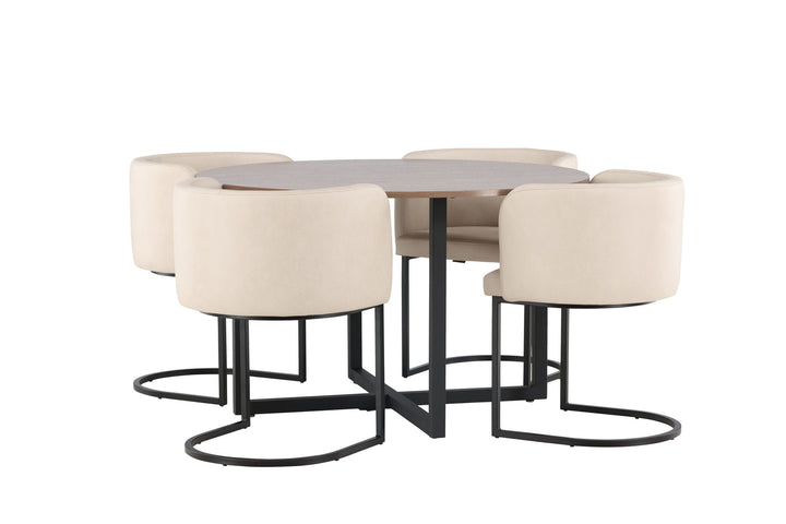 Venture Home Durango Dining Table - Black / Walnut MDF +Simrishman Dining Chair - Black / Beige TC-fabric _4