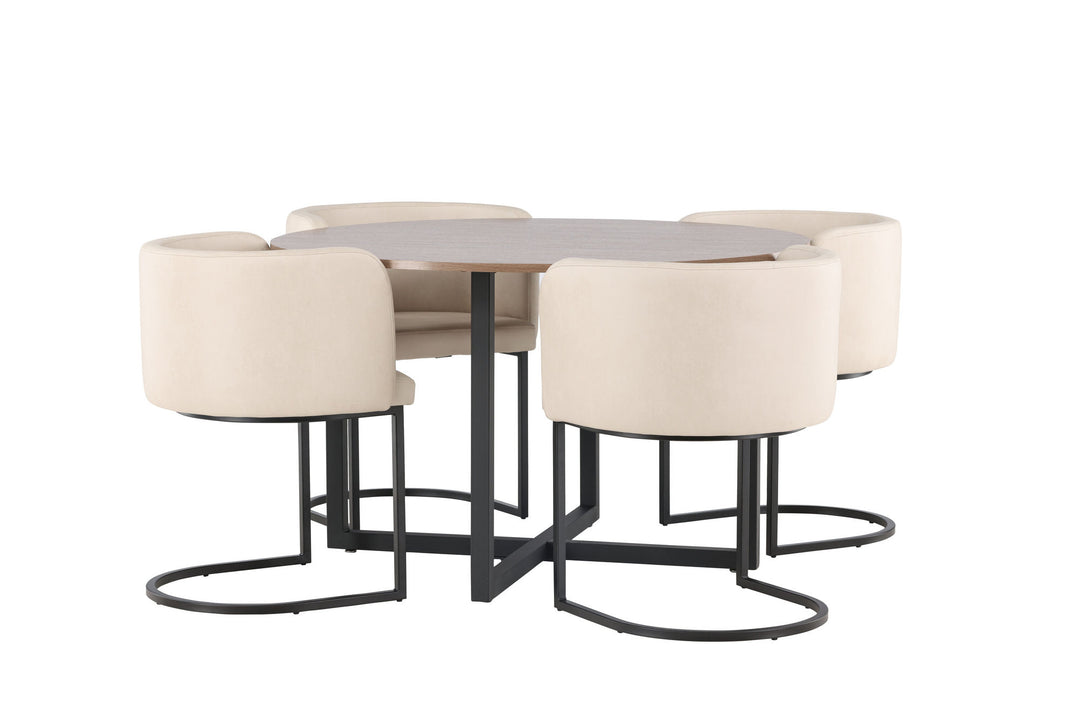 Venture Home Durango Dining Table - Black / Walnut MDF +Simrishman Dining Chair - Black / Beige TC-fabric _4