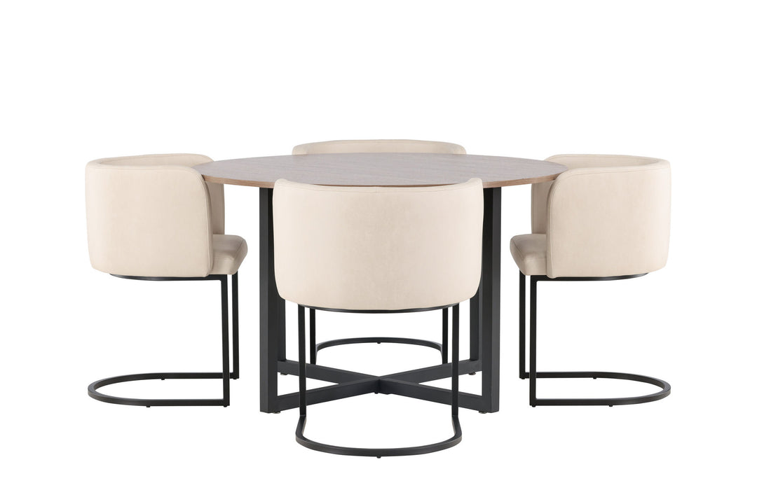 Venture Home Durango Dining Table - Black / Walnut MDF +Simrishman Dining Chair - Black / Beige TC-fabric _4