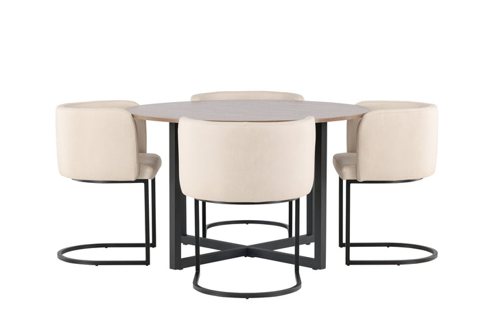 Venture Home Durango Dining Table - Black / Walnut MDF +Simrishman Dining Chair - Black / Beige TC-fabric _4