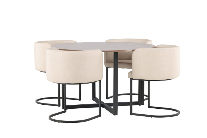 Venture Home Durango Dining Table - Black / Walnut MDF +Simrishman Dining Chair - Black / Beige TC-fabric _4