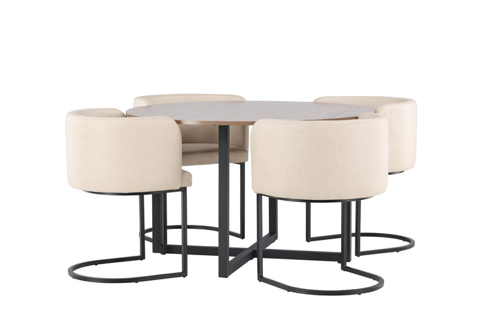 Venture Home Durango Dining Table - Black / Walnut MDF +Simrishman Dining Chair - Black / Beige TC-fabric _4