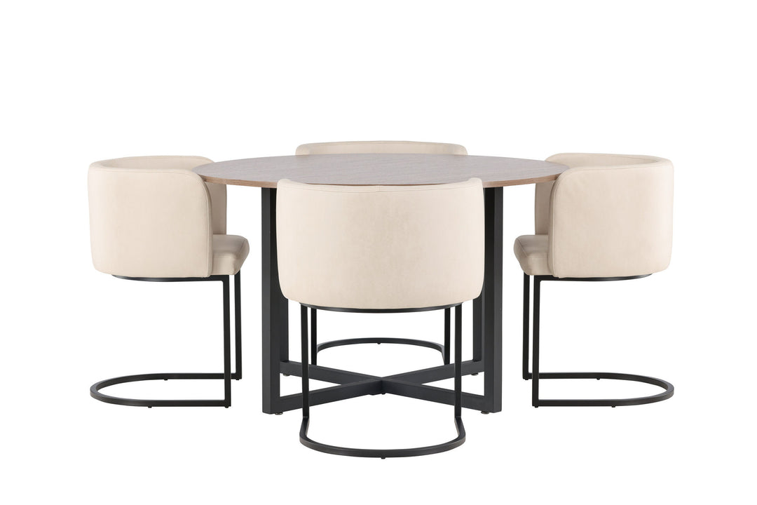 Venture Home Durango Dining Table - Black / Walnut MDF +Simrishman Dining Chair - Black / Beige TC-fabric _4