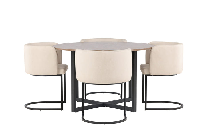 Venture Home Durango Dining Table - Black / Walnut MDF +Simrishman Dining Chair - Black / Beige TC-fabric _4